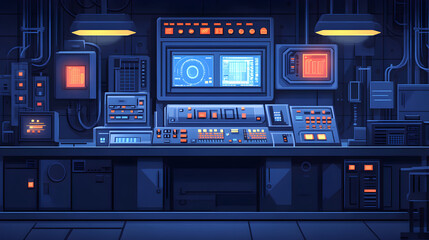 Futuristic Control Room with Screen and High-Tech Equipment