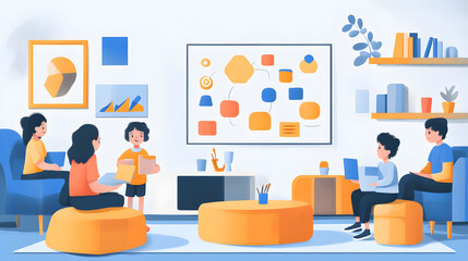 Diverse Group Engaging in Creative Brainstorming Session at Home