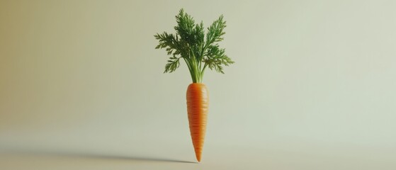 a single carrot with green top on a cream background