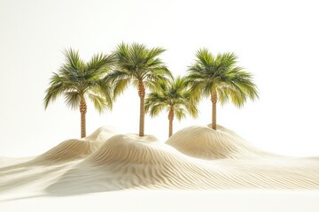 five palm trees on sand dunes