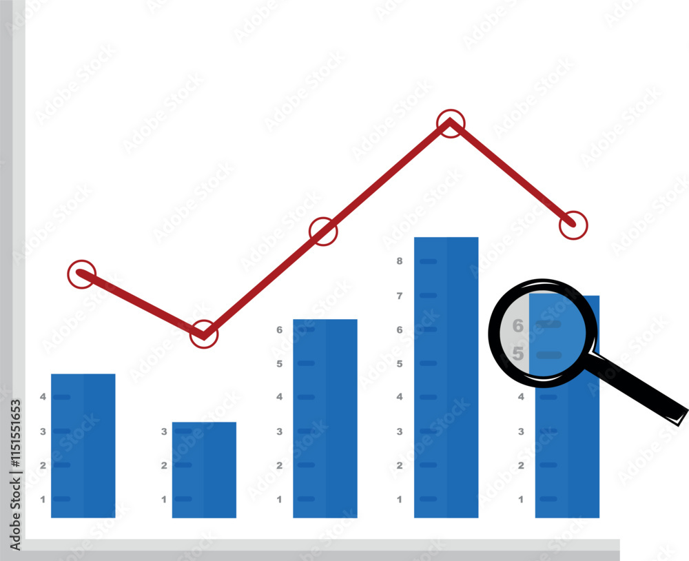 Poster vector illustration magnifying glass and bar graph in data analytics concept
