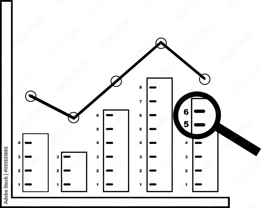 Poster vector illustration black and white icon magnifying glass and bar graph in data analytics concept