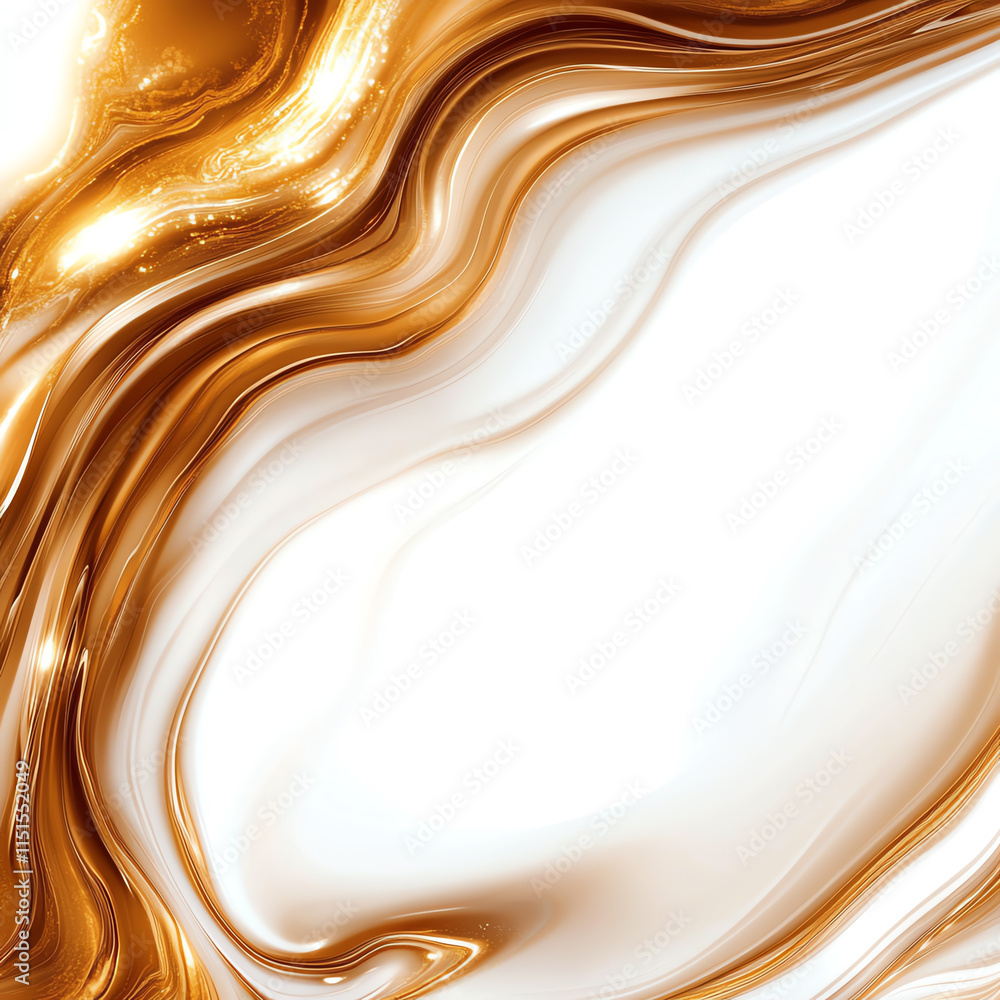 Poster golden and white abstract marble texture with smooth waves, ideal for backgrounds and design project