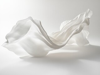 light white fabric floating in the air against a white background