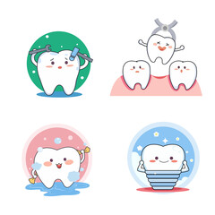 Cute Dental Treatment Tooth Flat Design Illustration