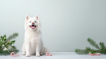 Happy Dog Surrounded by Festive Holiday Decor
