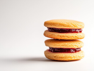 Irresistible Linzer Cookies Arranged on a Crisp White Background, Highlighting Their Delicious Layers and Colorful Jam Filling&mdash;Ideal for Every Sweet Celebration!