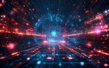 Obraz premium digital environment with neon lights and virtual elements. Generative AI