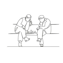 One continuous single drawing line art flat doodle old age, game, chess, leisure, excitement, checkmate. Isolated image hand draw contour on a white background, hand drawn