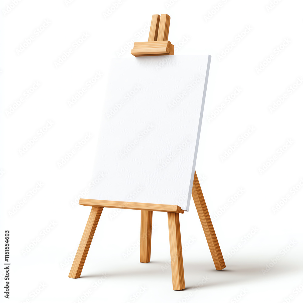 Poster minimalist easel with blank canvas on a white isolated background.