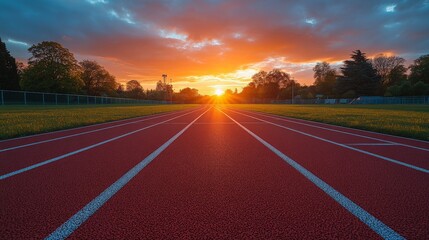Athletic Track at Sunset with Golden Glow