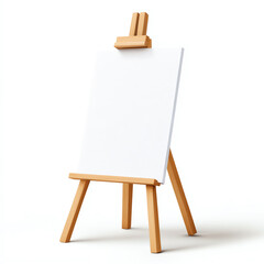 Minimalist easel with blank canvas on a white isolated background.