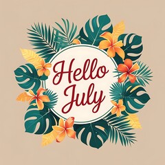 Obraz premium Hello July Tropical Floral Wreath Design