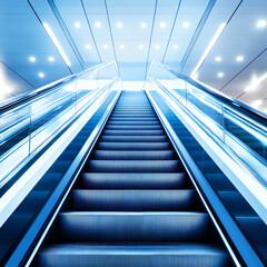 Obraz premium Modern escalator leading upwards in a bright, spacious environment with a sleek design and contemporary lighting.