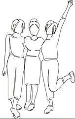 One continuous single drawing line art flat doodle strong friendship, true friendship, fun, friends walking and having fun. Isolated image hand draw contour on a white background, hand drawn