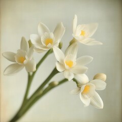 close up of white flowers with yellow centers