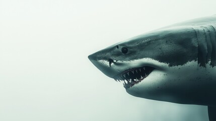 Naklejka premium Majestic Great White Shark Gliding Through Clear Ocean Waters