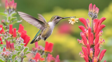 Hummingbird flower animal nature. --no dark, black pic