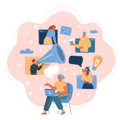 Cartoon vector illustration of Business communication concept. Woman talking on the phone with colleagues, partners. Perfect for mobile apps