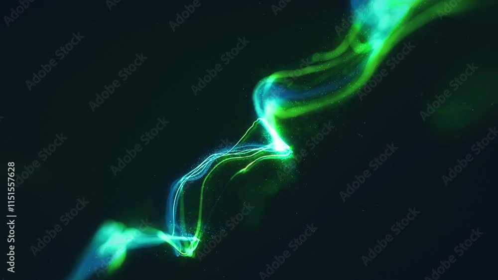 Poster organic fluid particles in and out/ animation of fluid energy particles coming in and out with depth