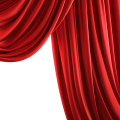 Red velvet curtain draped elegantly, showcasing rich texture and vibrant color on a white background.