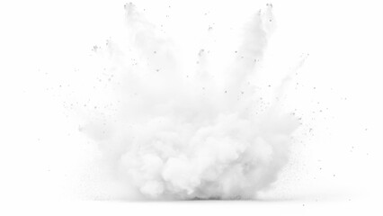 White powder explosion white background. Abstract powder splatted on white background, freeze motion of white powder exploding or throwing white powder.	