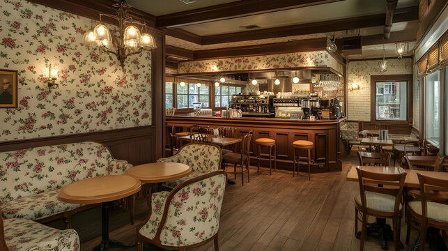 Vintage Floral Cafe Interior Design: Cozy Atmosphere and Retro Charm