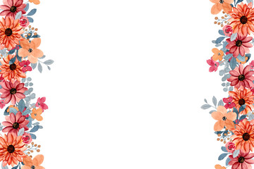 Watercolor flowers frame background for design. Floral border frame card template. Vector design illustration. for banner, wedding card.