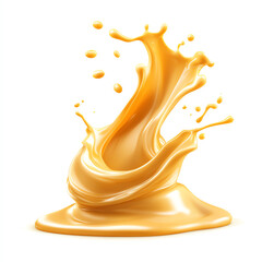 Splashing creamy yellow sauce on a white isolated background, showcasing vibrant color and dynamic movement.