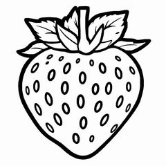 strawberry outline vector illustration with seeds and leafy top