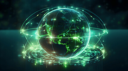 Obraz premium Futuristic Digital Globe with Global Network Connections Overlay