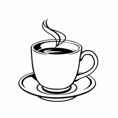 coffee cup outline vector illustration with steaming details and saucer