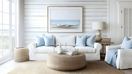 Fototapeta premium Coastal Living Room Decor: Beach House Interior Design Ideas