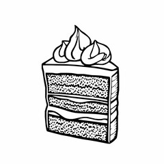 cake slice outline vector illustration with layers and icing details