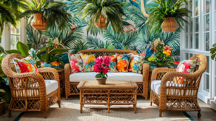 Obraz premium Tropical Getaway: A Luxurious Rattan Furniture Setting