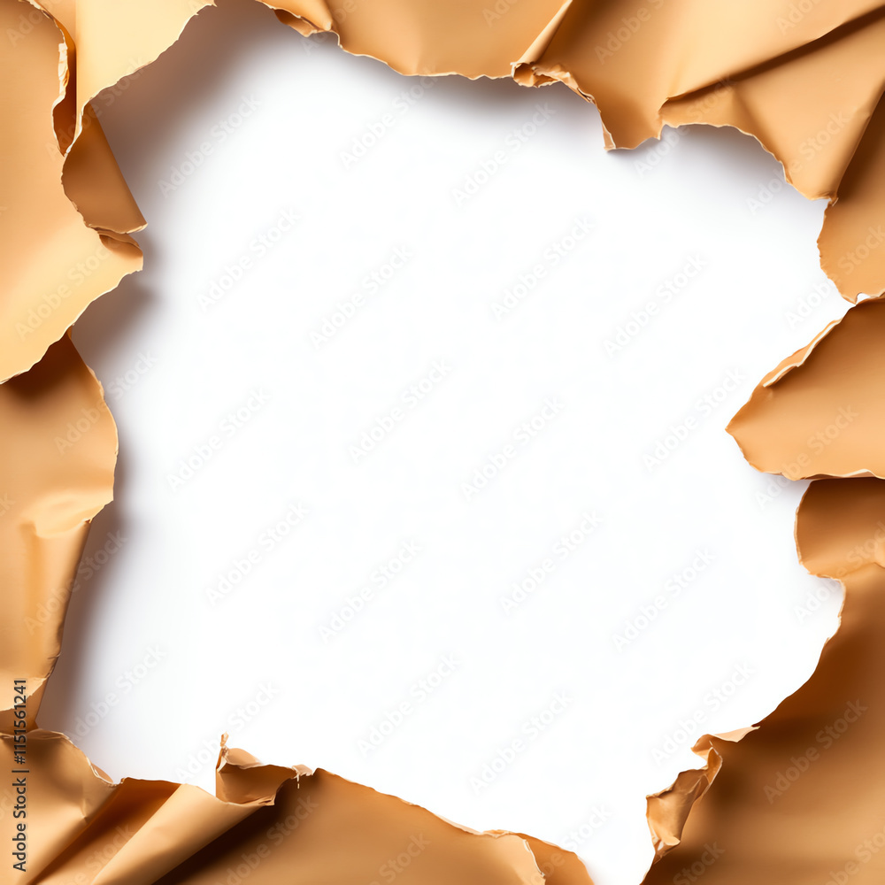 Poster torn paper with a white background, perfect for creating unique designs and overlays.