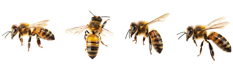 Set of bees isolated on transparent background PNG