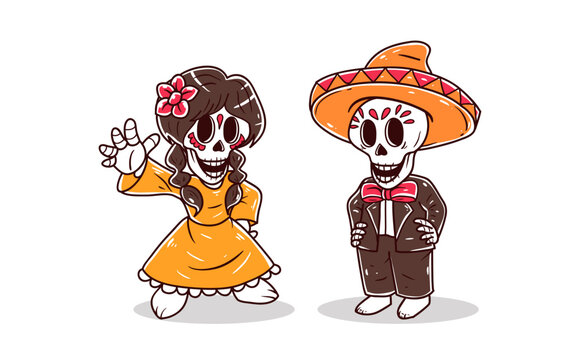 Cute sugar skull character celebrate party vector illustration