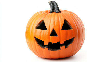 Fototapeta premium Carved Halloween Pumpkin With Smiling Face On White Background