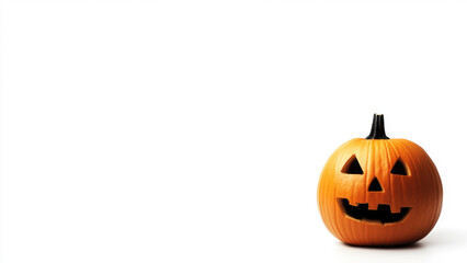 Carved Halloween Pumpkin With Smiling Face On White Background

