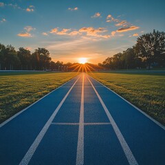 Athletic Track at Sunset with Golden Glow