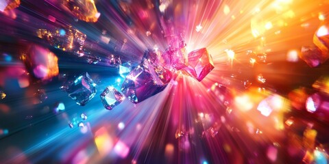 Crystalline abstract textures refracting vibrant beams of light. Generative AI