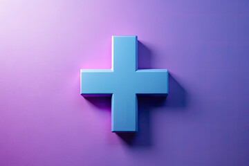 Obraz premium Bold, flat purple and indigo medical cross. Rule of thirds composition. Healthcare symbol.