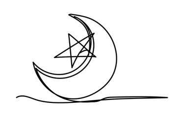 Crescent Moon symbol continuous one line drawing isolated of outline vector illustration,
Line art Crescent. Muslim symbol. Trendy concept ramadan design. Vector illustration,