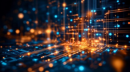 Fototapeta premium Futuristic tech visuals merging abstract circuits with glowing designs. Generative AI