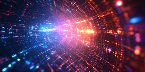 Futuristic visuals blending abstract tech and neon lights. Generative AI