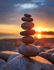 A stack of rocks or a balanced stack of objects, symbolizing stability, harmony, and equilibrium 