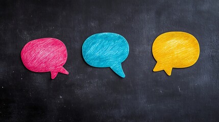 Three Speech Bubbles on a Black Chalkboard