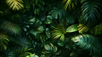 Fototapeta premium Lush Tropical Leaves: A Deep Green Jungle Foliage Background