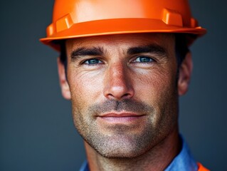 close up of a construction worker wearing a hard hat